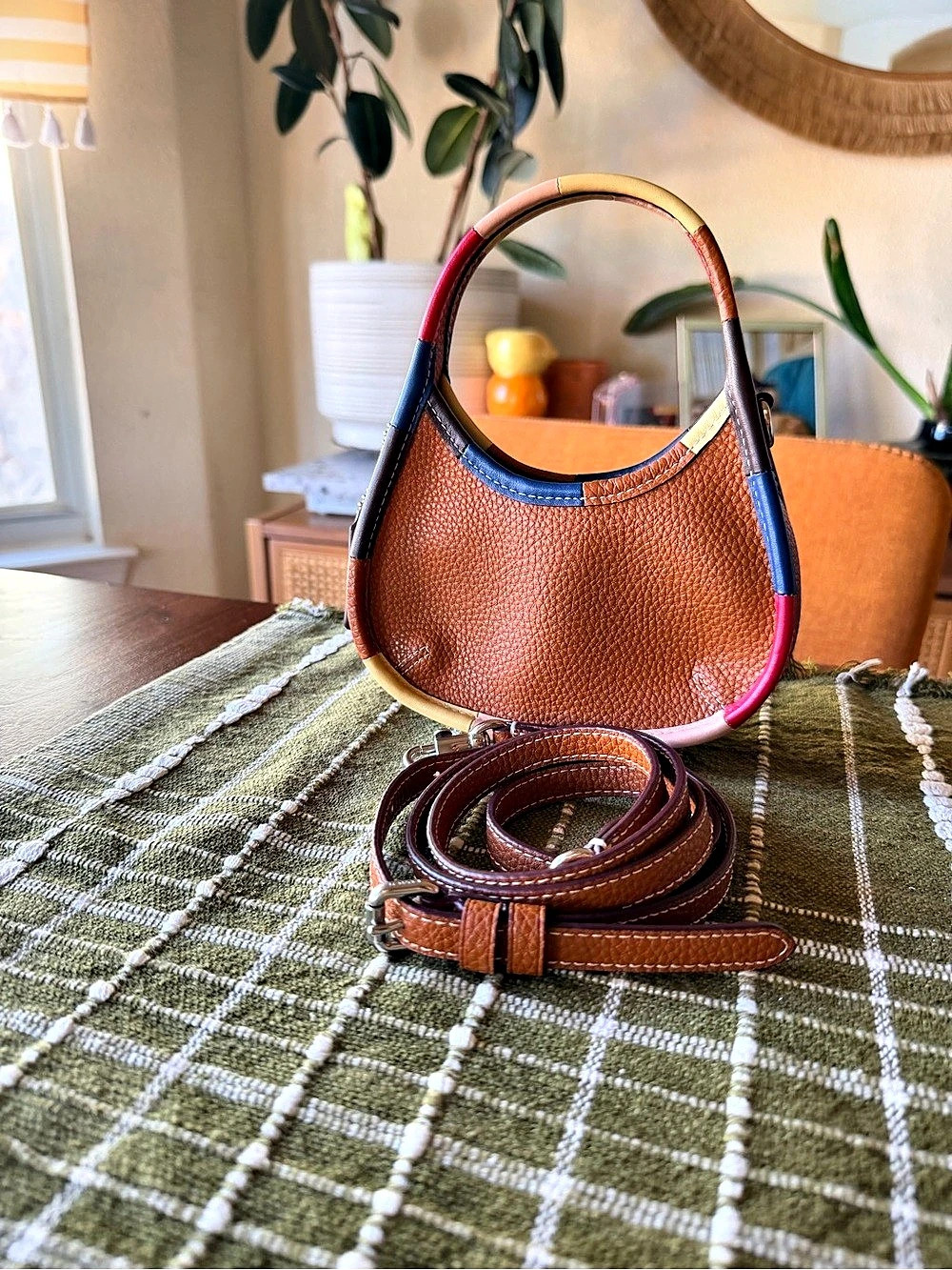COACH Coachtopia Mini ergo in a brown pebbled multicolor crossbody bag